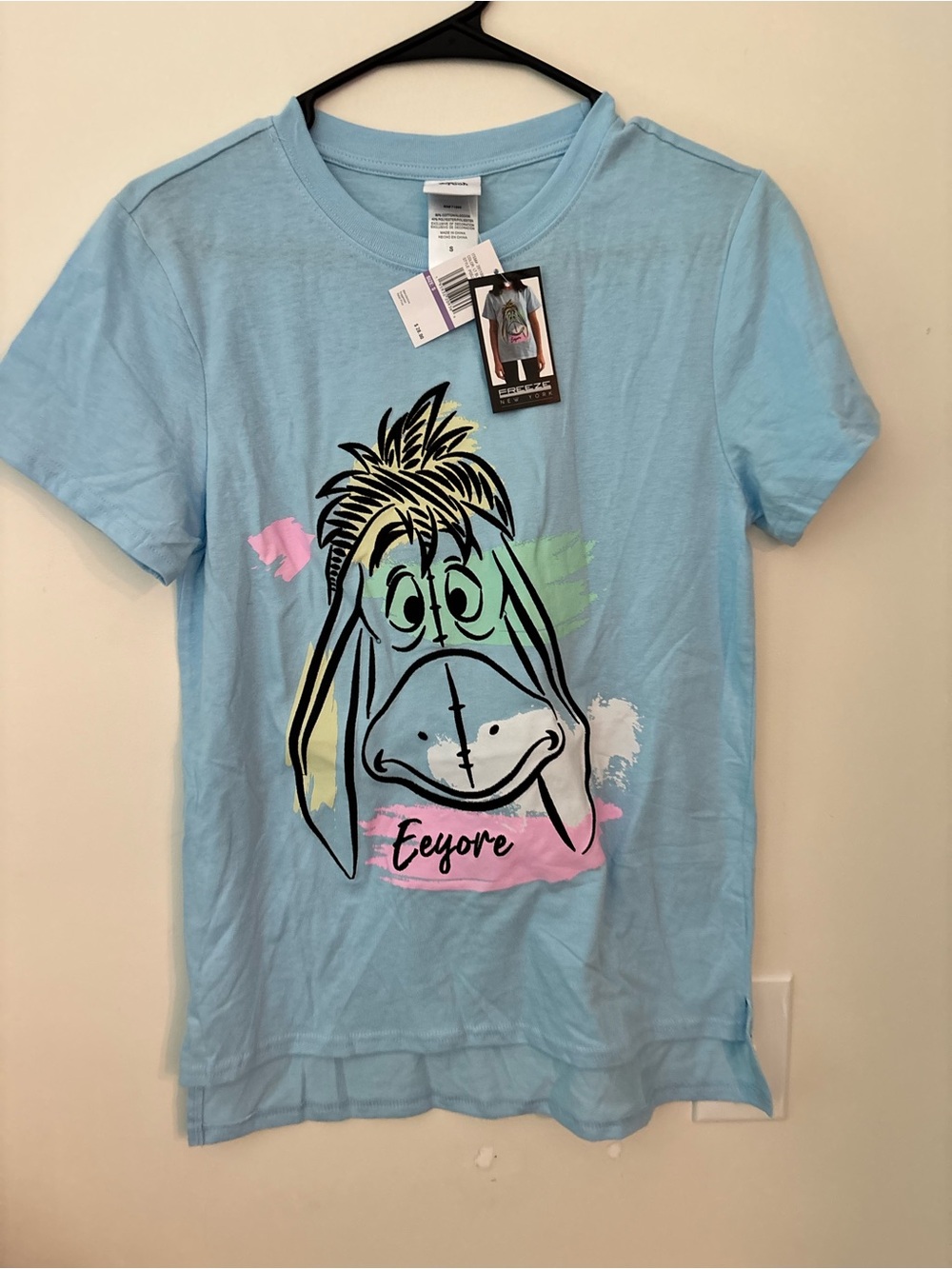 Disney Light Blue Eeyore Graphic Short Sleeve Tee. Embroidered